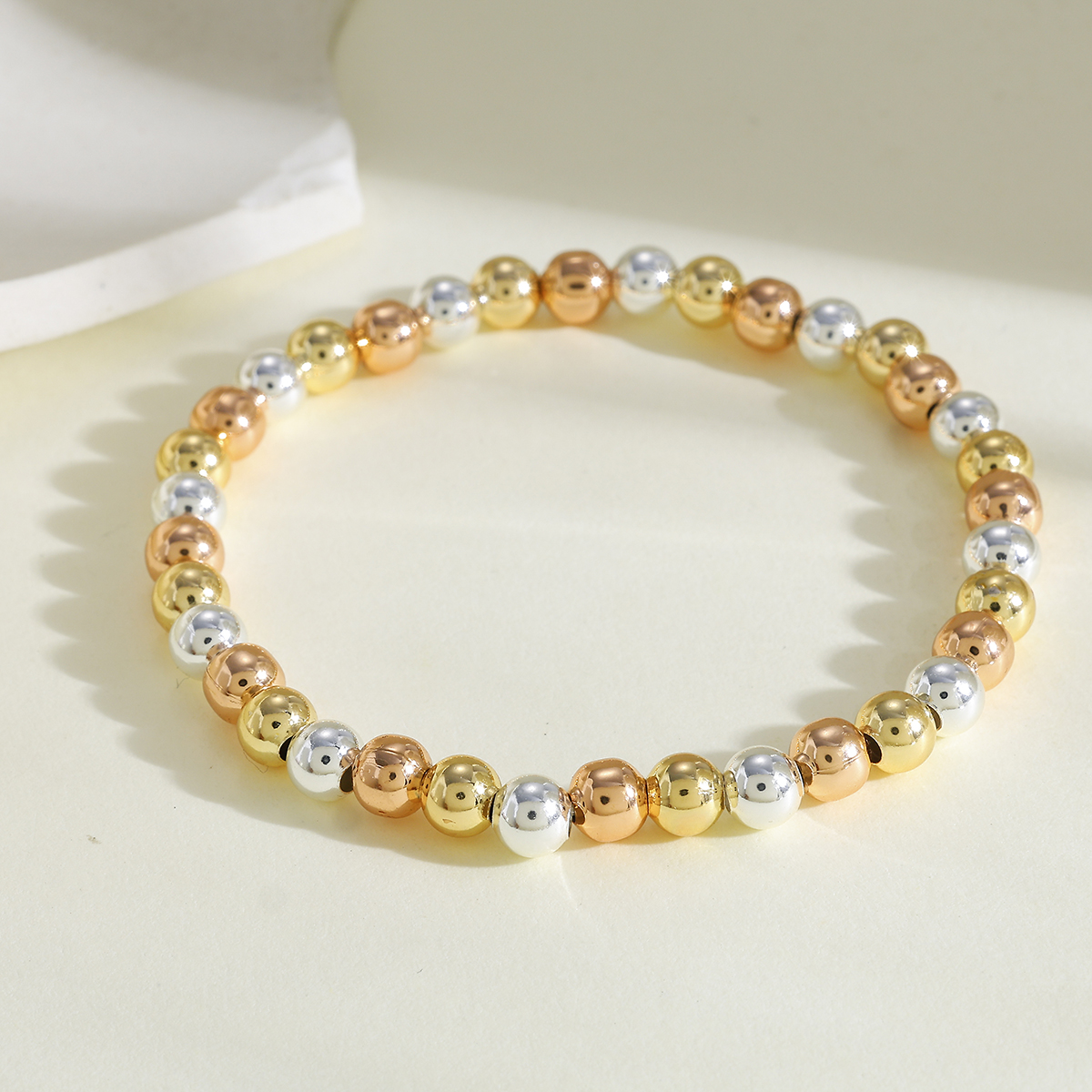 Gold-Plated Copper Silver Elastic Cord 5mm Round Beaded Chain Bracelet For Women Valentine's Day 7