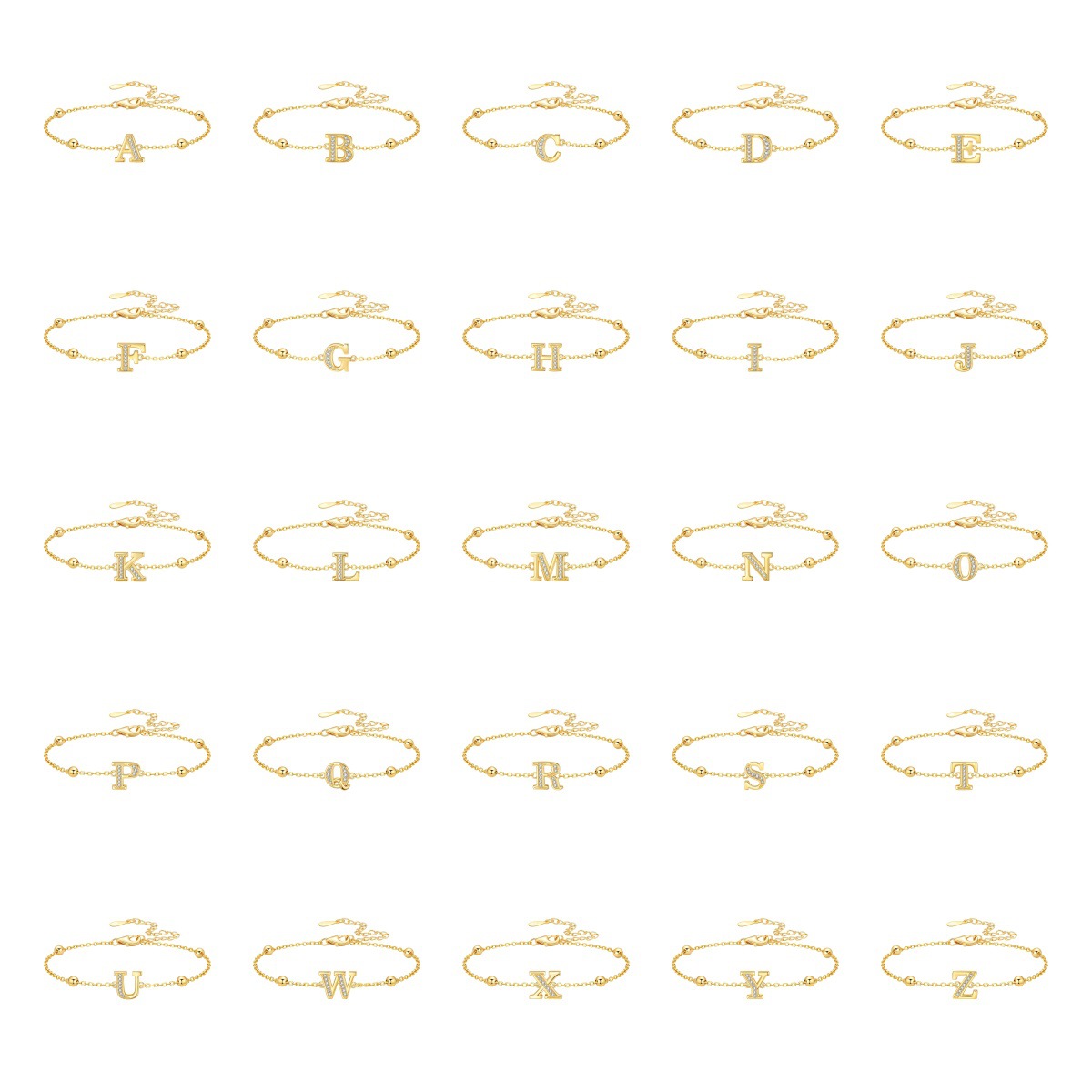 Electroplated 18K Real Gold Plated Brass Letter Bracelet For Women With Zircon Inlay