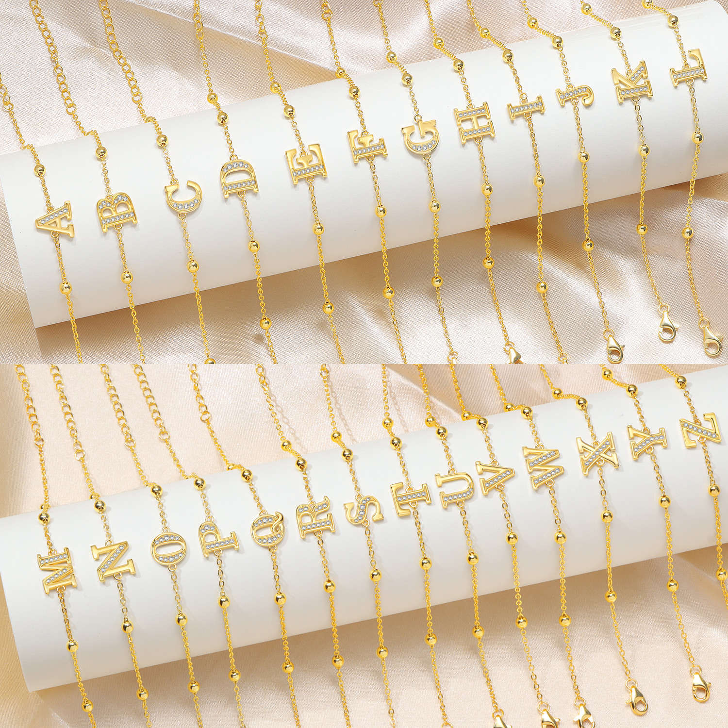 Electroplated 18K Real Gold Plated Brass Letter Bracelet For Women With Zircon Inlay 2