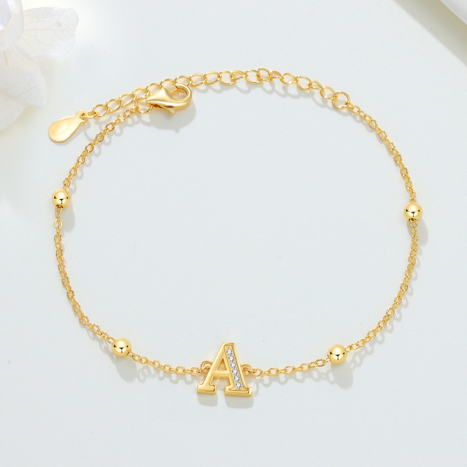 Electroplated 18K Real Gold Plated Brass Letter Bracelet For Women With Zircon Inlay 3