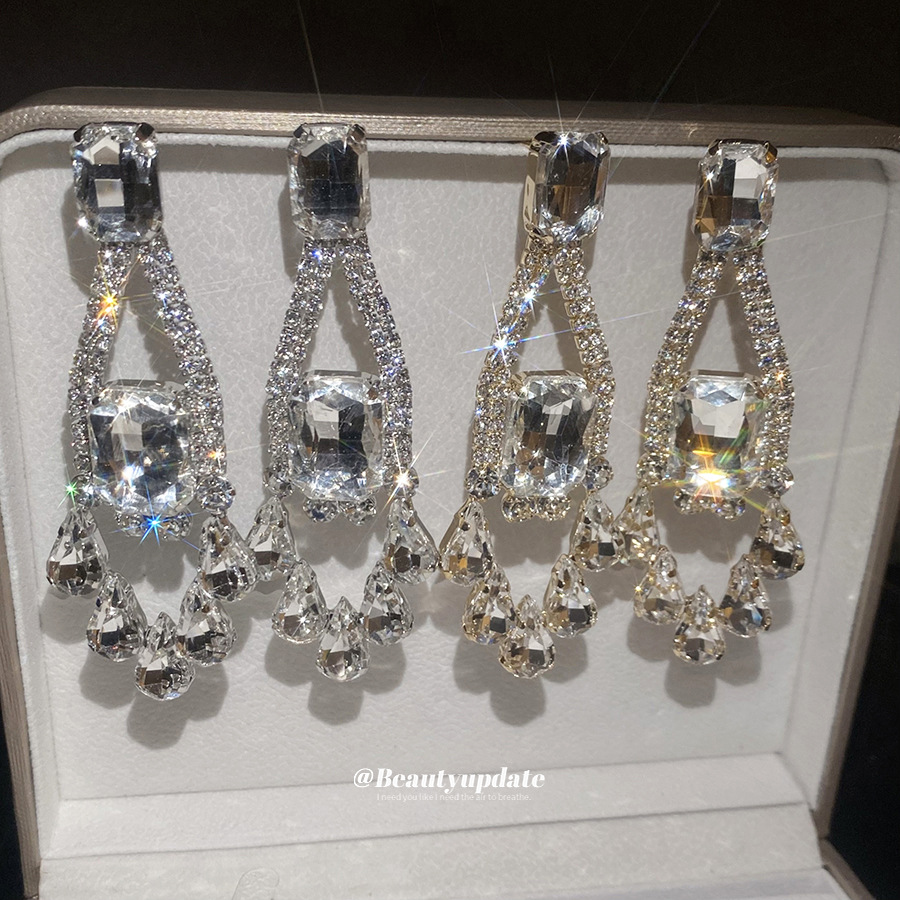 Gold Water Droplets Drop Earrings For Women With Copper And Crystal Inlay, Featuring 304 Stainless Steel Ear Pins