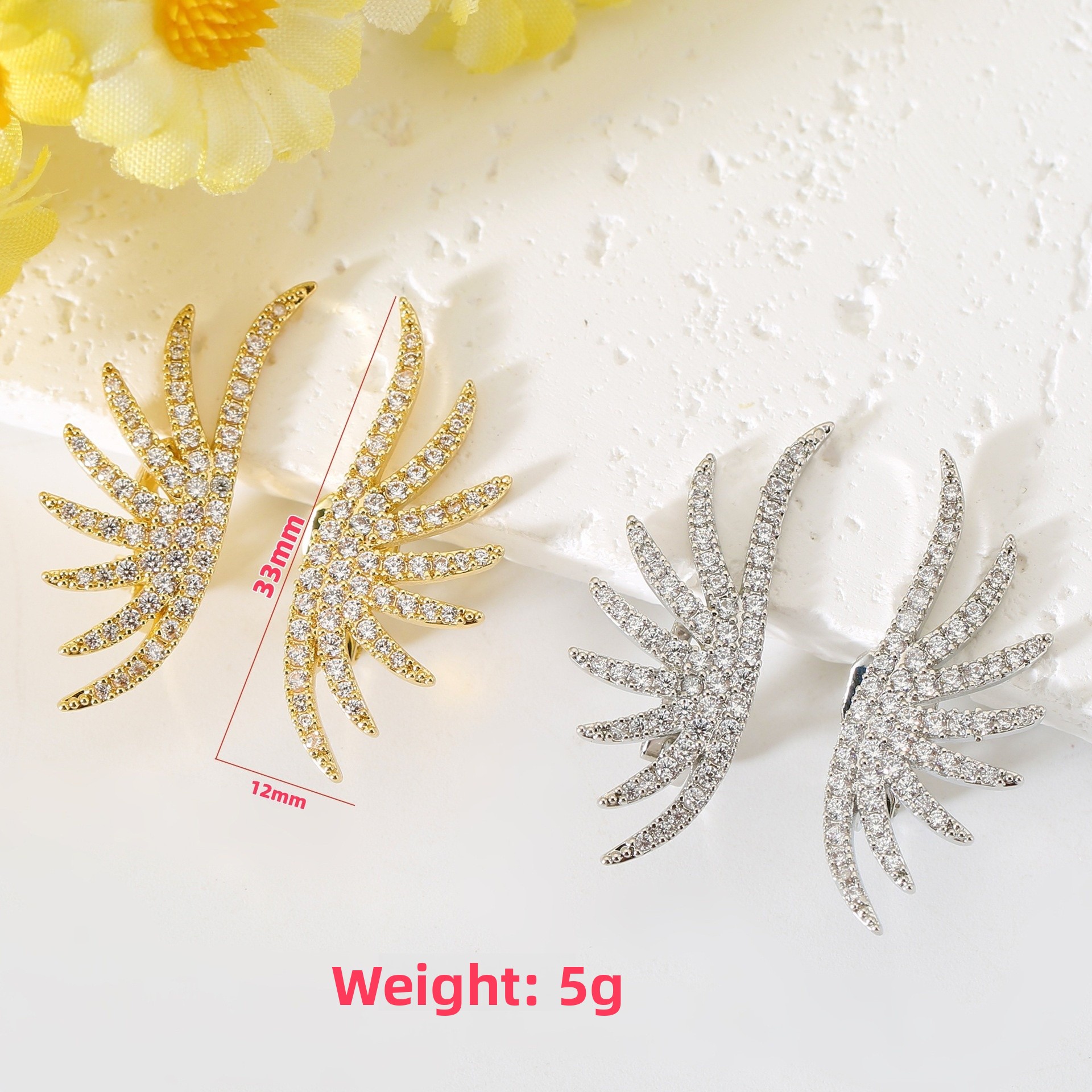 Gold Wings Clip Earrings For Women With Electroplated Finish And Copper Ear Pins Featuring Zircon Inlay 4