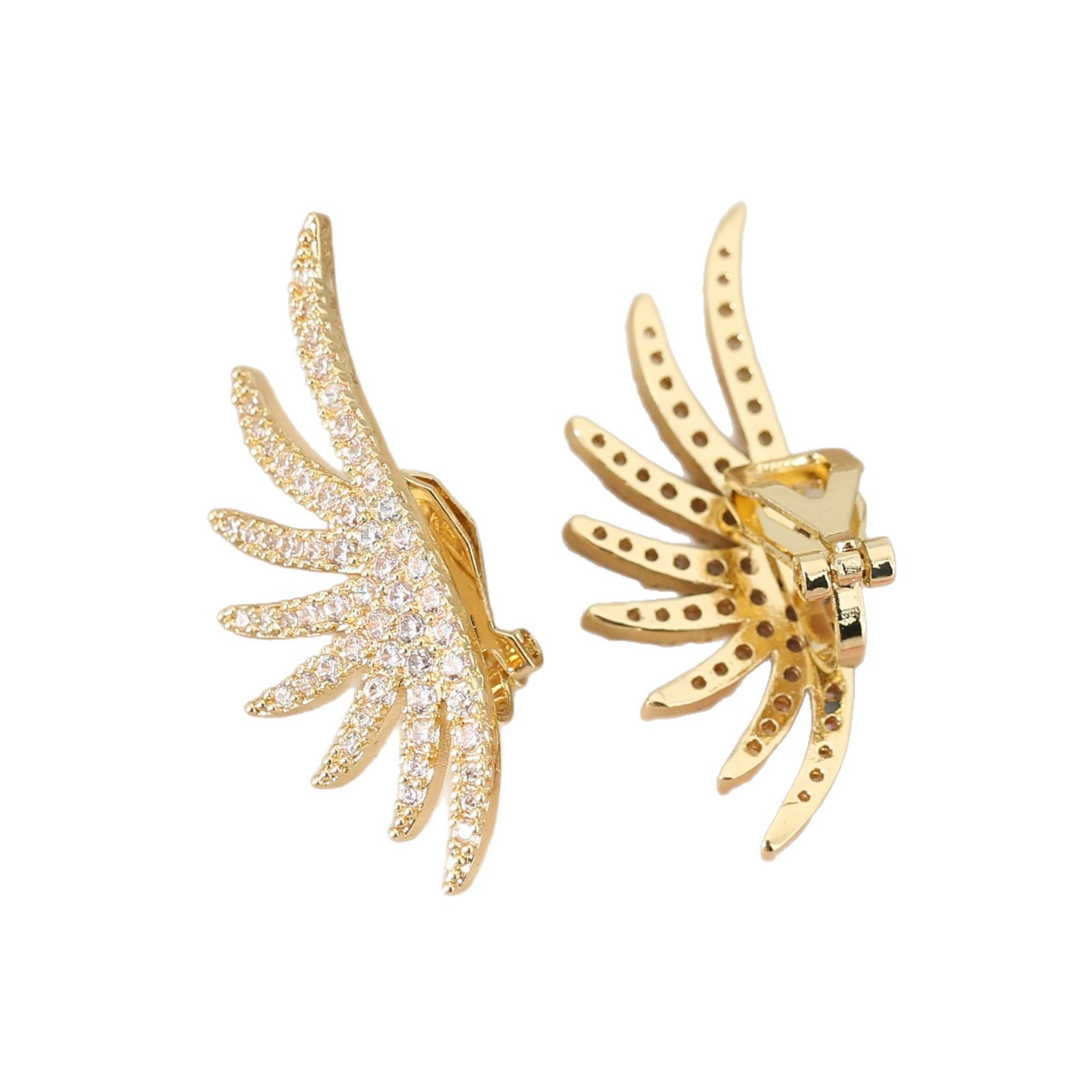 Gold Wings Clip Earrings For Women With Electroplated Finish And Copper Ear Pins Featuring Zircon Inlay 5