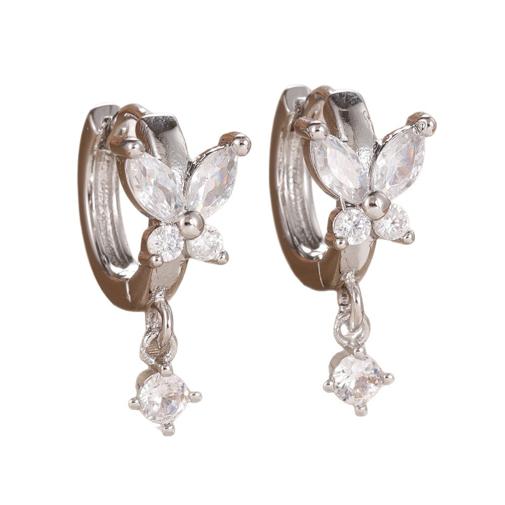 Golden Butterfly Earrings For Women In Copper With Zircon Inlay, 1 Pair 5