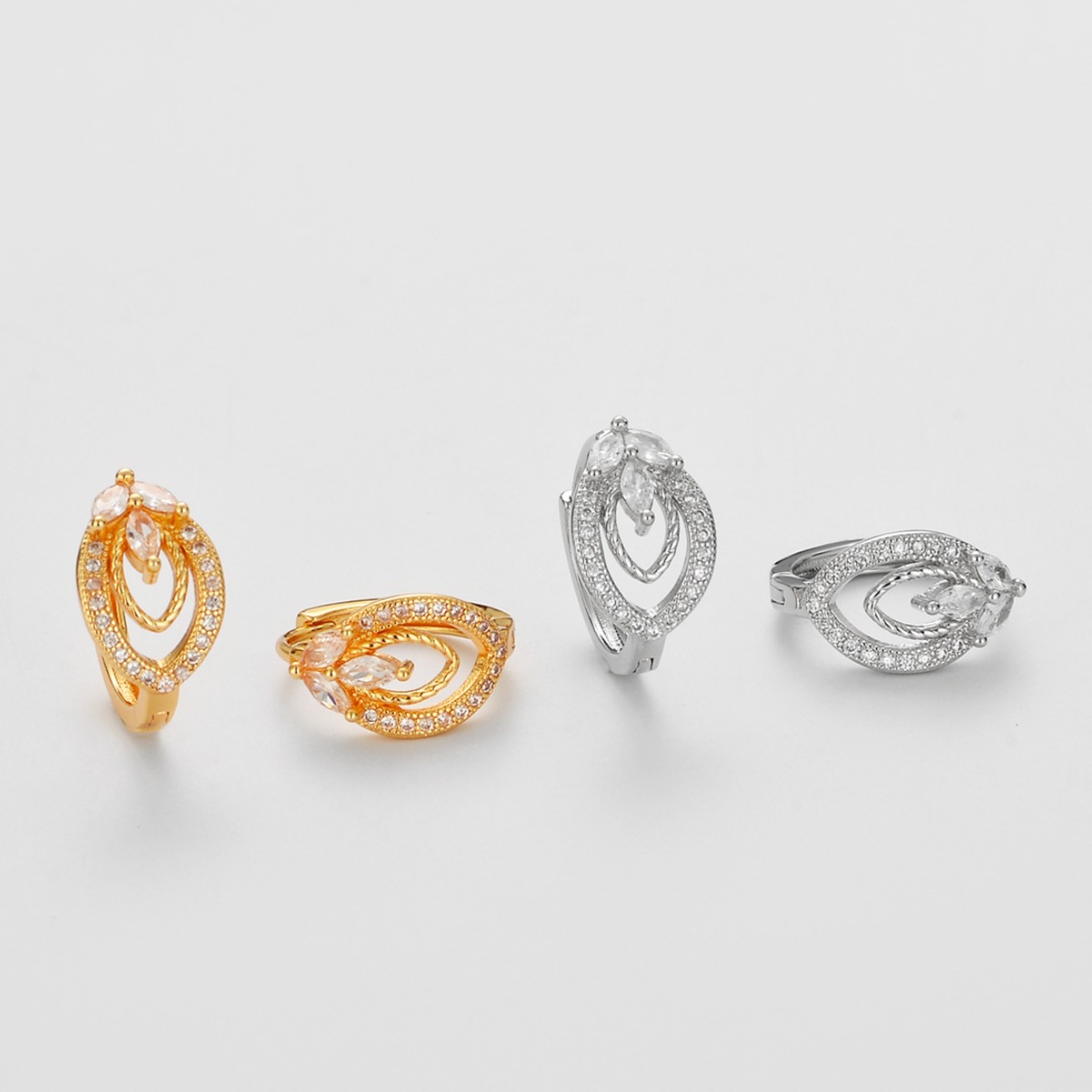 Golden Lace Earrings For Women In Copper With Zircon Inlay, Featuring Electroplated Craftsmanship
