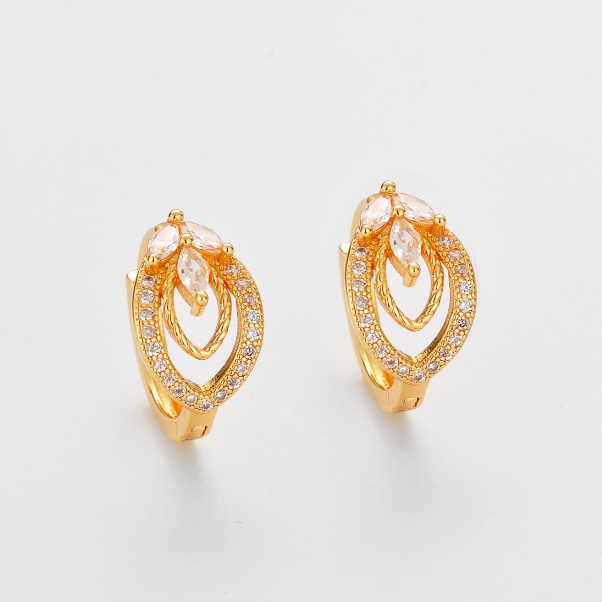Golden Lace Earrings For Women In Copper With Zircon Inlay, Featuring Electroplated Craftsmanship 3