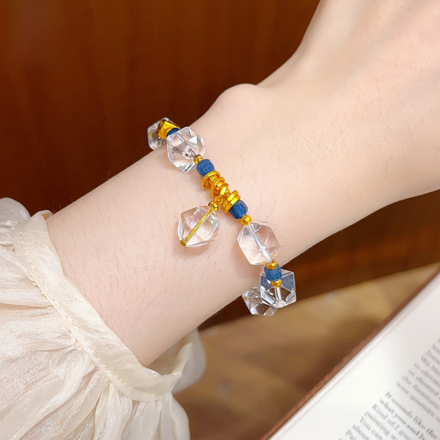 Golden Plated Copper Faceted Fruit Bracelet For Women With Natural White Pearl Accent 2