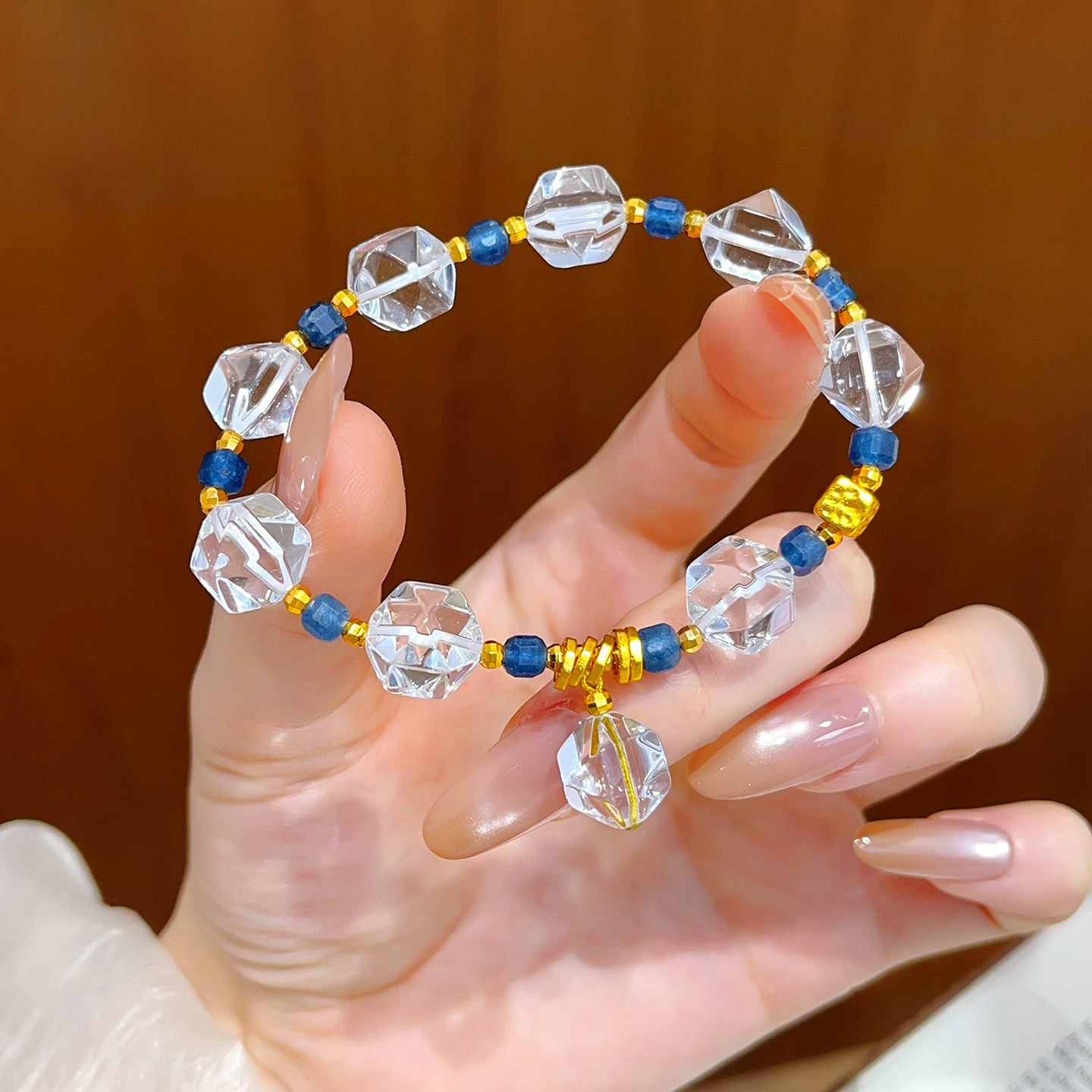 Golden Plated Copper Faceted Fruit Bracelet For Women With Natural White Pearl Accent 3