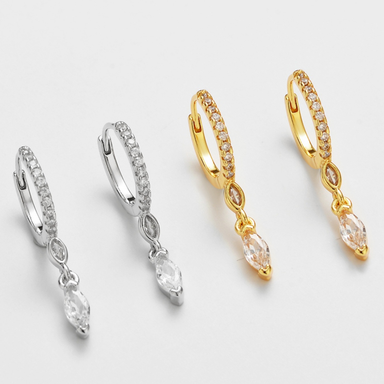 Golden Water Droplets Drop Earrings For Unisex Featuring Electroplated Copper With Zircon Inlay