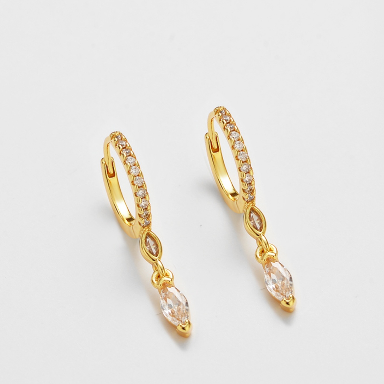 Golden Water Droplets Drop Earrings For Unisex Featuring Electroplated Copper With Zircon Inlay 4