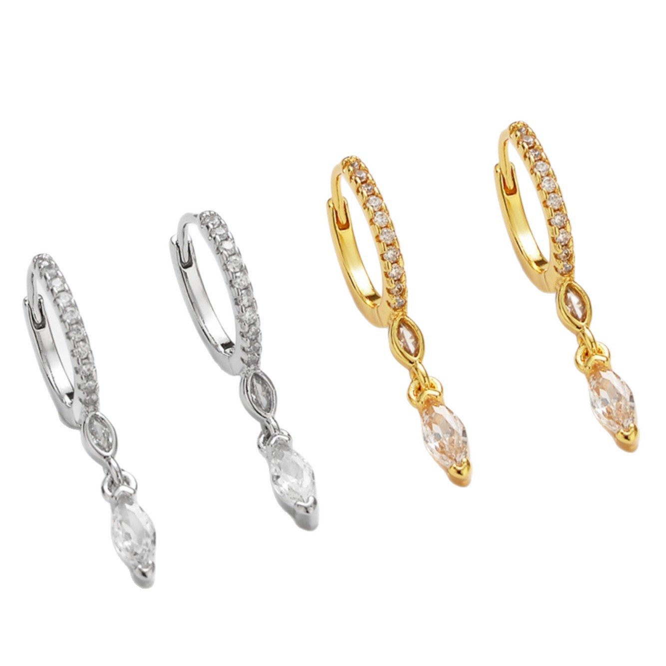Golden Water Droplets Drop Earrings For Unisex Featuring Electroplated Copper With Zircon Inlay 5