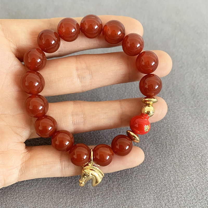 Gourd Beading Agate Bracelet With Carnelian Inlay In Red Bangle Style 4
