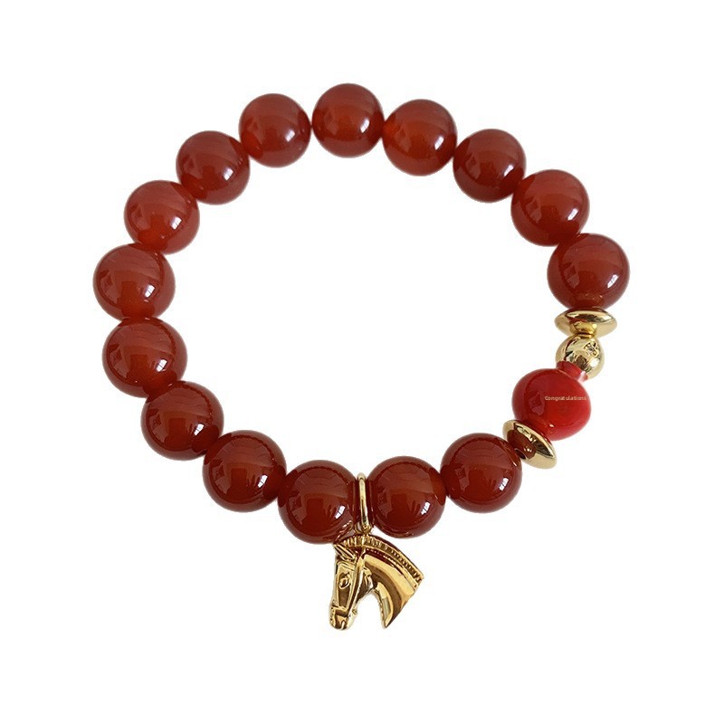 Gourd Beading Agate Bracelet With Carnelian Inlay In Red Bangle Style 5