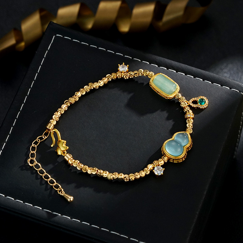 Gourd Copper Bracelet For Women With 18K Real Gold Plated Finish In Green 2
