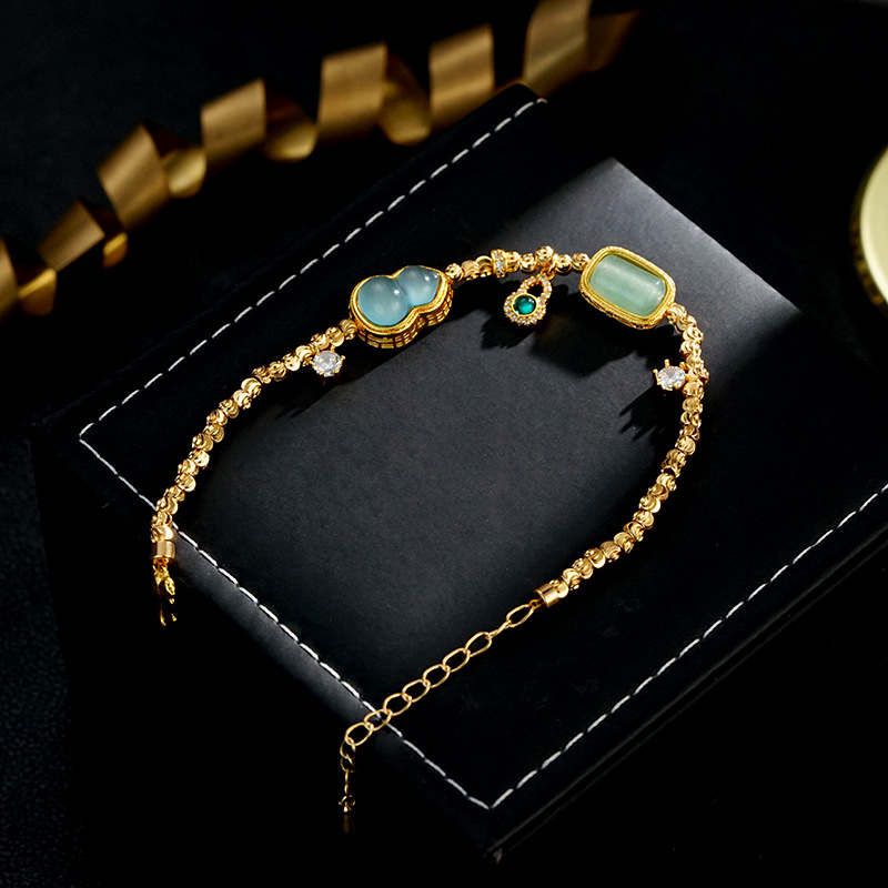 Gourd Copper Bracelet For Women With 18K Real Gold Plated Finish In Green 3