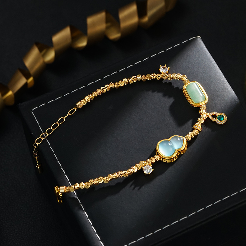 Gourd Copper Bracelet For Women With 18K Real Gold Plated Finish In Green 4