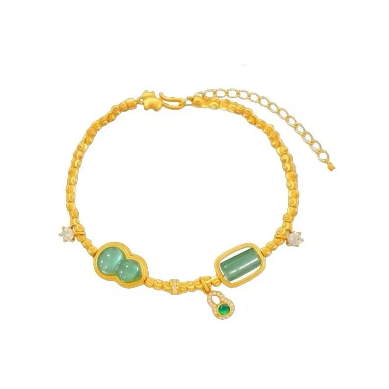 Gourd Copper Bracelet For Women With 18K Real Gold Plated Finish In Green 5