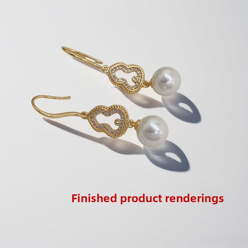 Gourd Earrings For Women Made Of Copper With Real Gold Plated And 925 Sterling Silver Posts Featuring Zircon Inlay