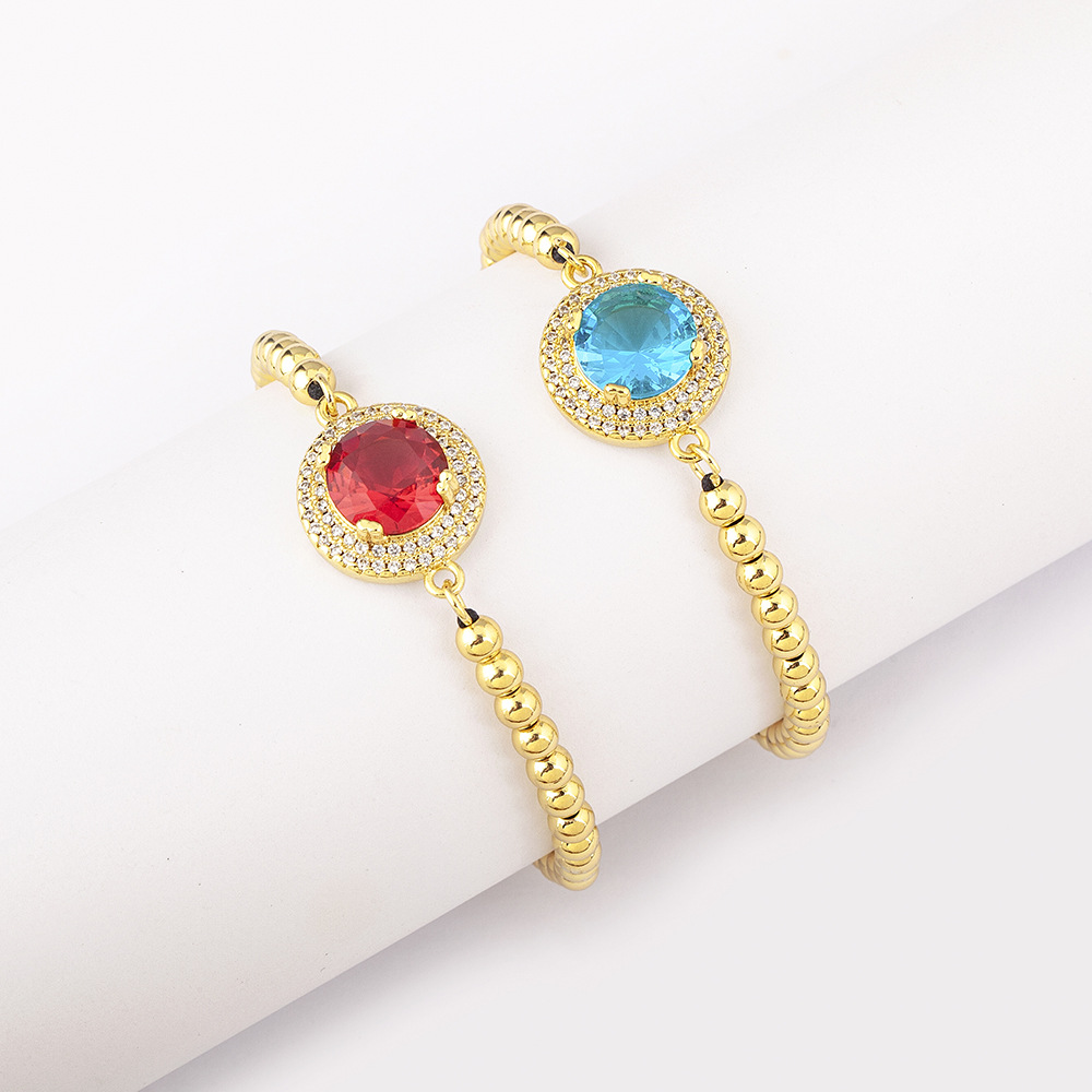 Luxurious Green Beading Bracelet For Women In Copper With 18K Real Gold Plated And Zircon Inlay