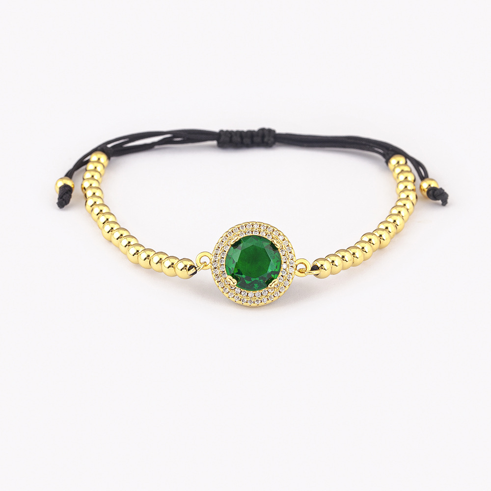 Luxurious Green Beading Bracelet For Women In Copper With 18K Real Gold Plated And Zircon Inlay 5