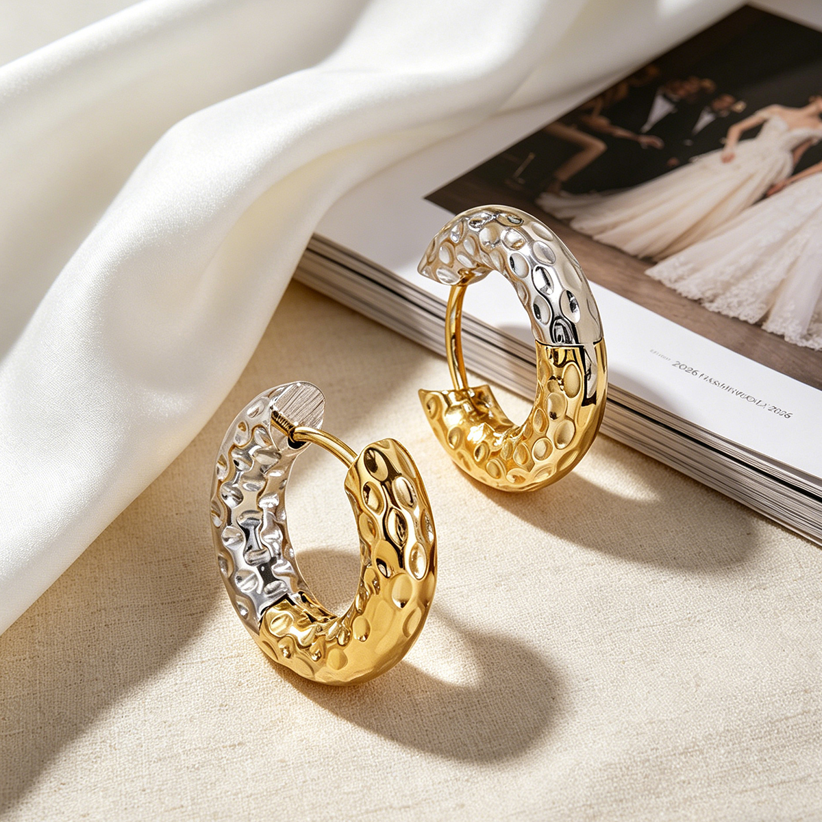 Hammered Circle Earrings In 304 Stainless Steel With 16K Real Gold PVD Coated Plating, 0.01µm Thickness, Unisex Design 3