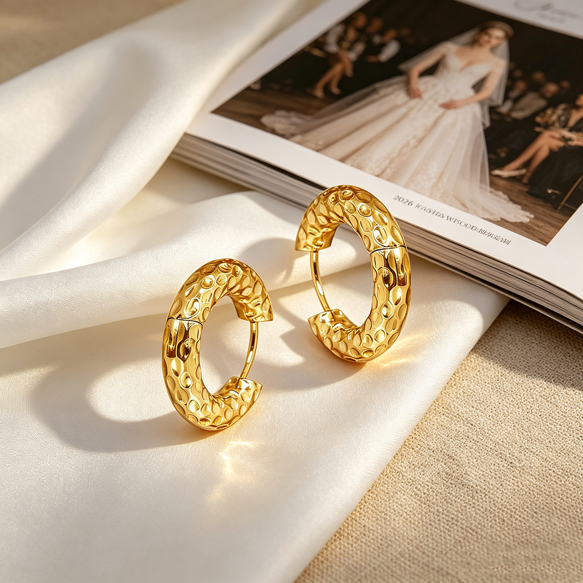 Hammered Circle Earrings In 304 Stainless Steel With 16K Real Gold PVD Coated Plating, 0.01µm Thickness, Unisex Design 5
