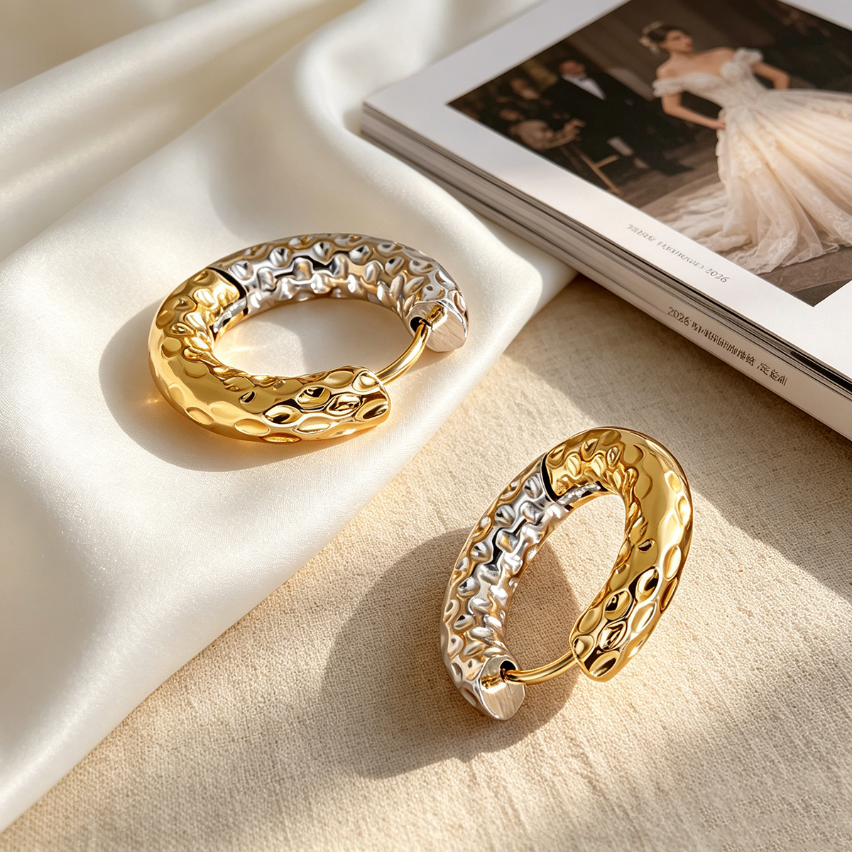 Hammered Circle Earrings In 304 Stainless Steel With 16K Real Gold PVD Coated Plating, 0.01µm Thickness, Unisex Design 7
