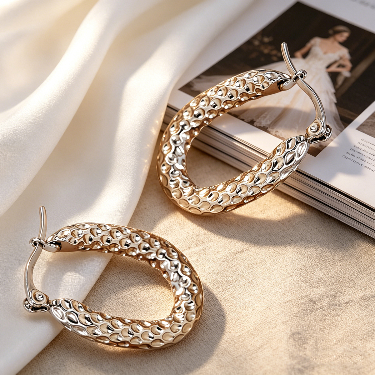 Hammered Circle Earrings In 304 Stainless Steel With 16K Real Gold PVD Coated Plating, 0.01µm Thickness, Unisex Design 8