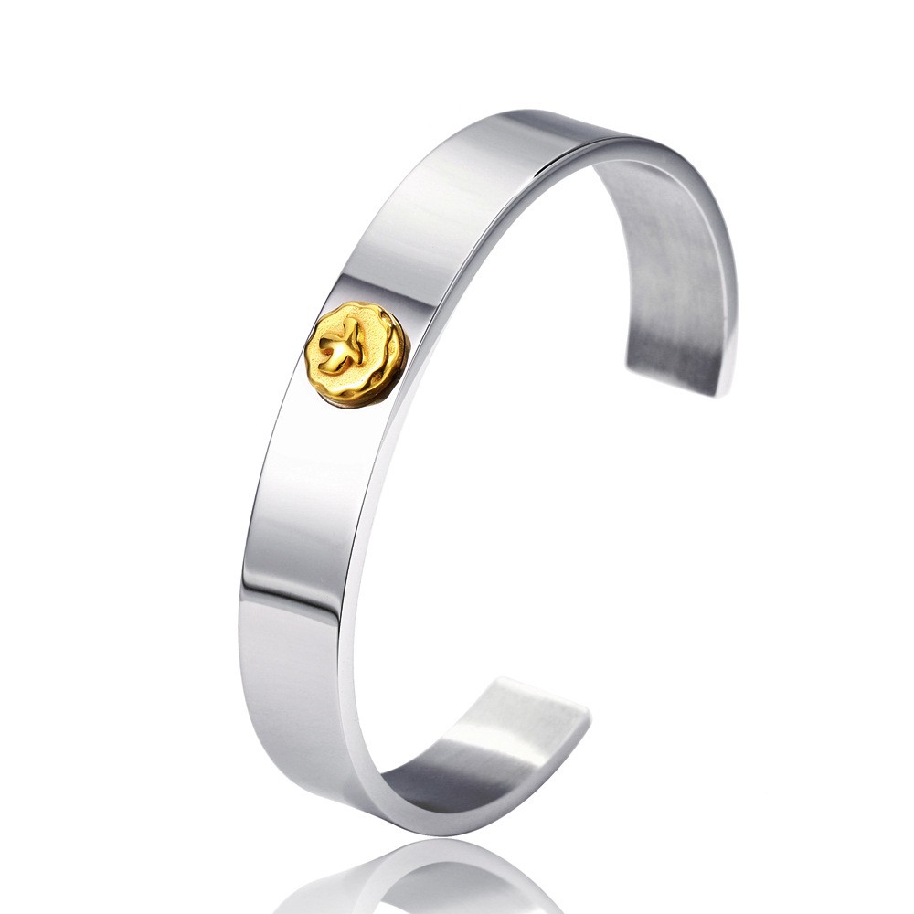 Handmade C Shape Wristband For Women In 304 Stainless Steel With 18K Real Gold Plated PVD Coating 0.03µm-0.05µm Thickness