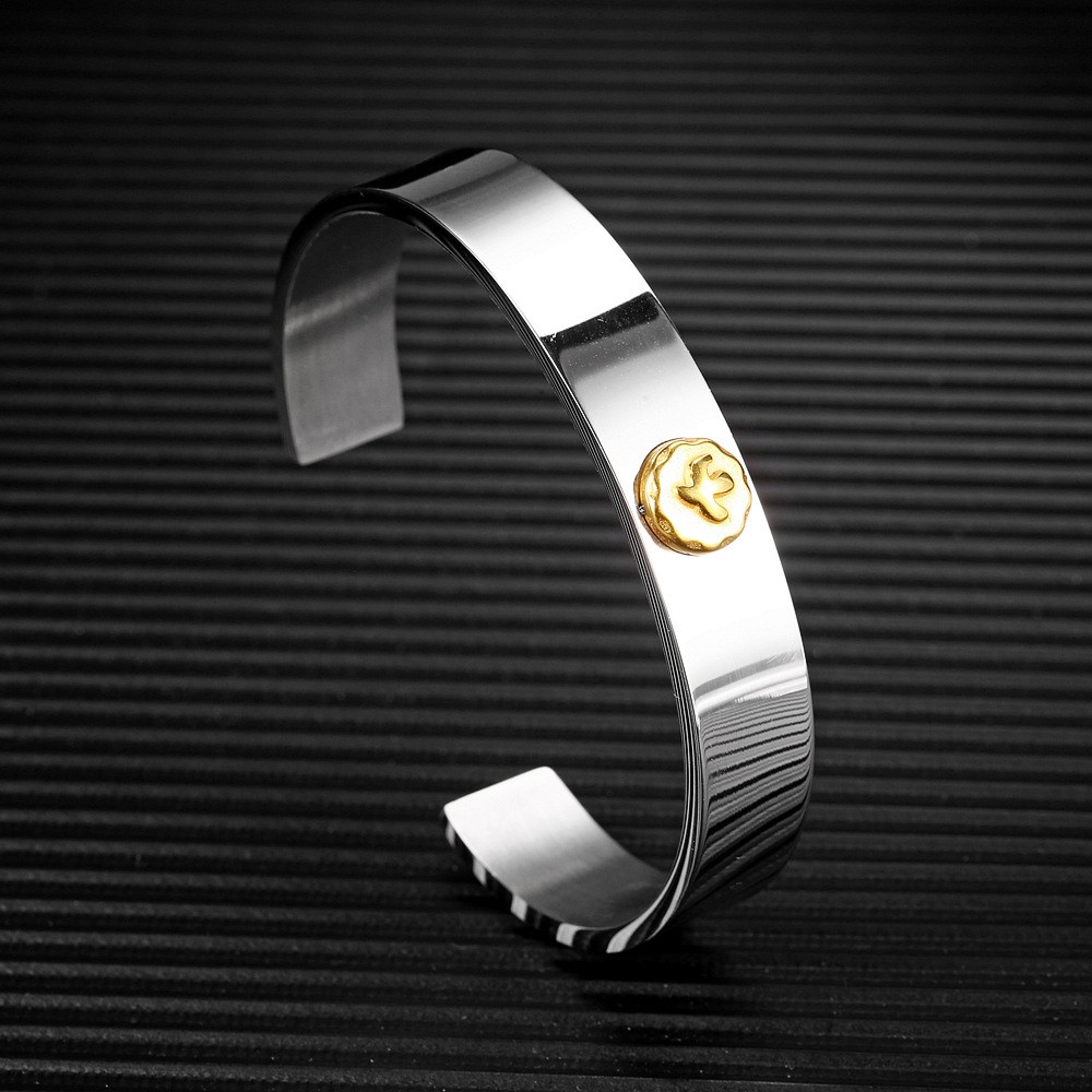 Handmade C Shape Wristband For Women In 304 Stainless Steel With 18K Real Gold Plated PVD Coating 0.03µm-0.05µm Thickness 2