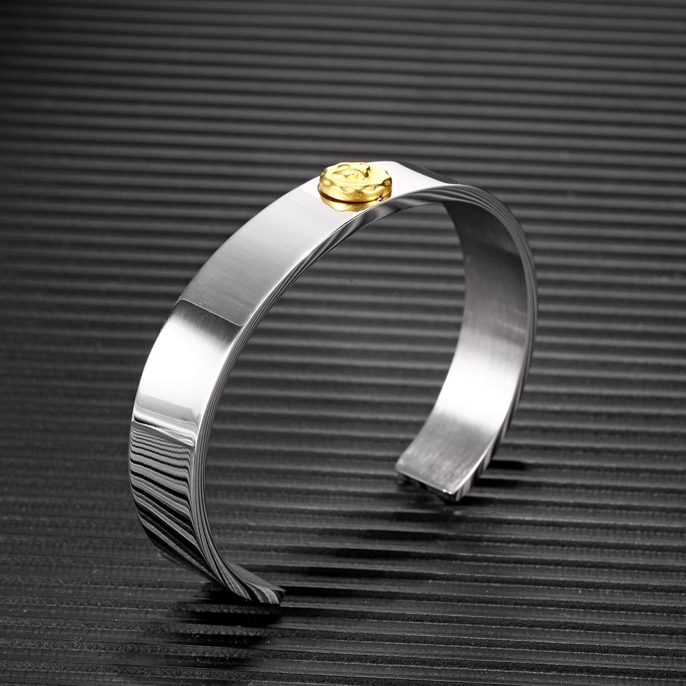 Handmade C Shape Wristband For Women In 304 Stainless Steel With 18K Real Gold Plated PVD Coating 0.03µm-0.05µm Thickness 3