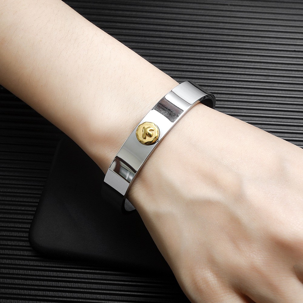 Handmade C Shape Wristband For Women In 304 Stainless Steel With 18K Real Gold Plated PVD Coating 0.03µm-0.05µm Thickness 4
