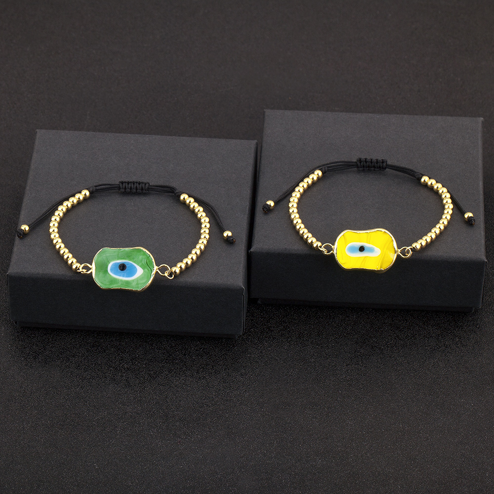 Devil's Eye Handmade Copper Bracelets With Beads Featuring Electroplated 18K Real Gold Plated Finish