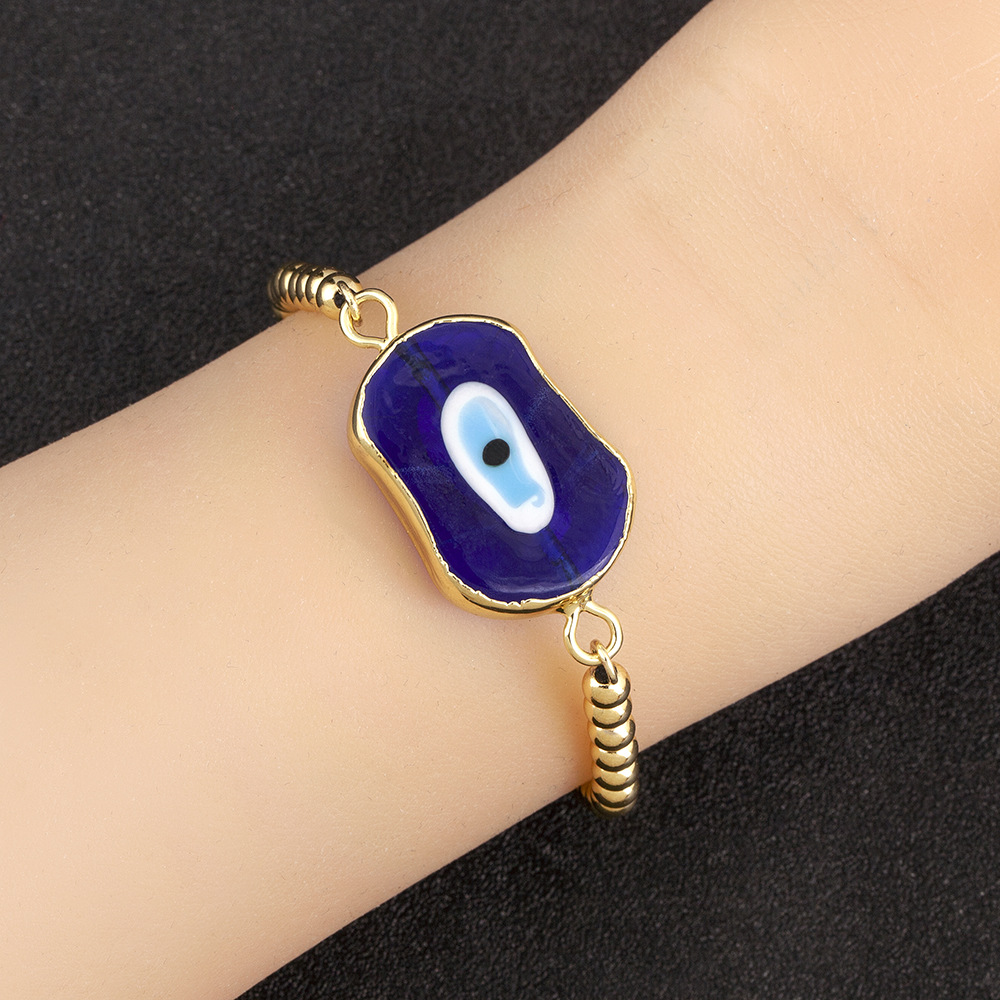 Devil's Eye Handmade Copper Bracelets With Beads Featuring Electroplated 18K Real Gold Plated Finish 3