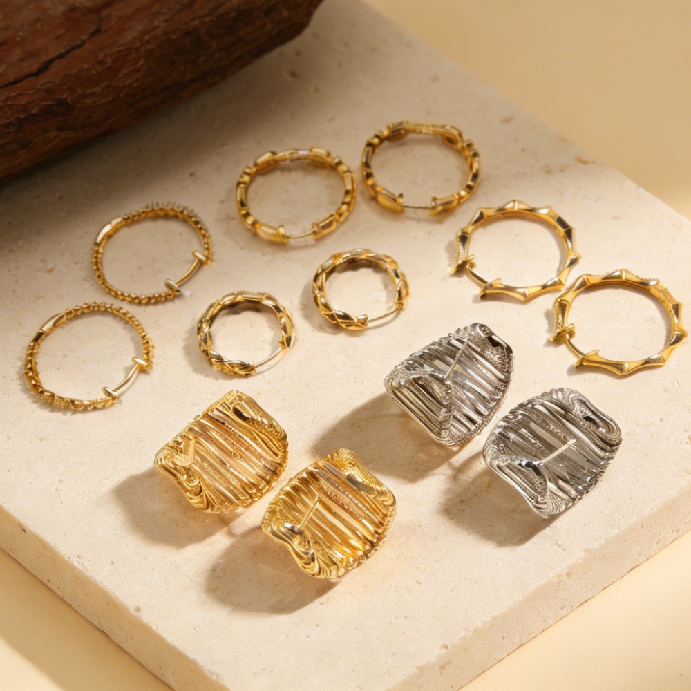 Handmade Folds Earrings For Women In Copper With 14K Real Gold Water Plating And Zircon Inlay