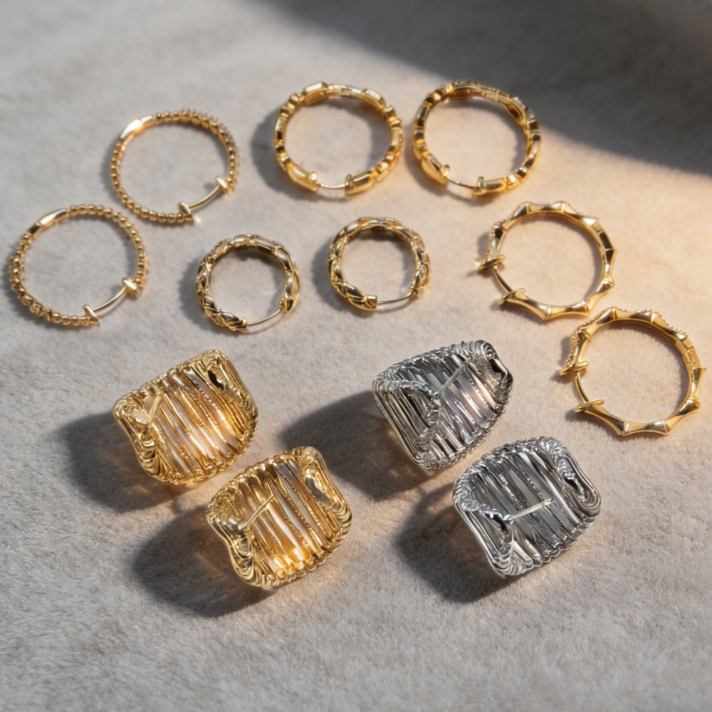 Handmade Folds Earrings For Women In Copper With 14K Real Gold Water Plating And Zircon Inlay 2