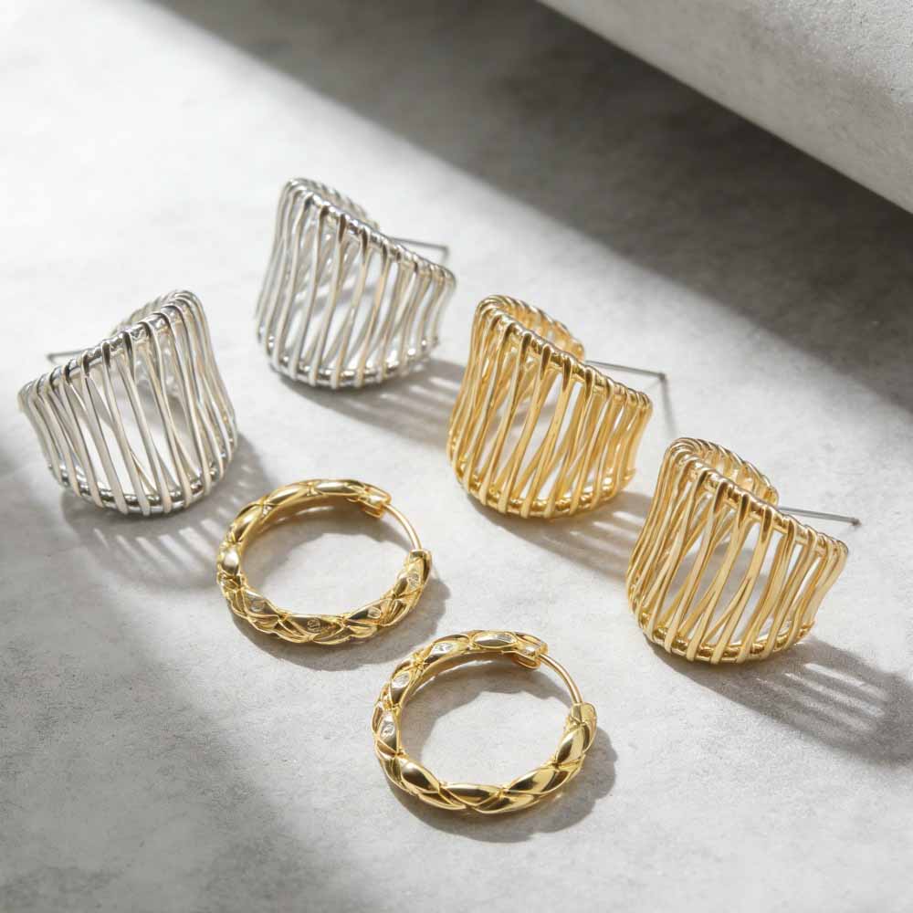 Handmade Folds Earrings For Women In Copper With 14K Real Gold Water Plating And Zircon Inlay 4