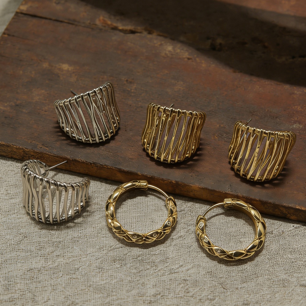 Handmade Folds Earrings For Women In Copper With 14K Real Gold Water Plating And Zircon Inlay 5