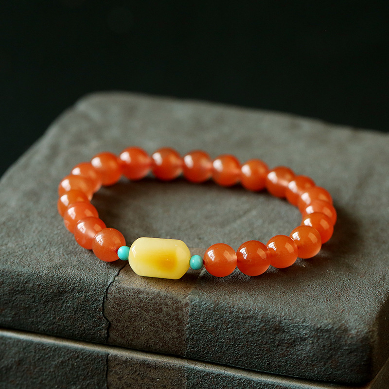 Handmade Geometric Agate Bracelets For Women Featuring Cherry Amber In Ethnic Style