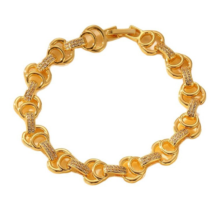 Handmade Geometric Copper Bracelet For Women With Zircon Inlay And Handmade Chain 5