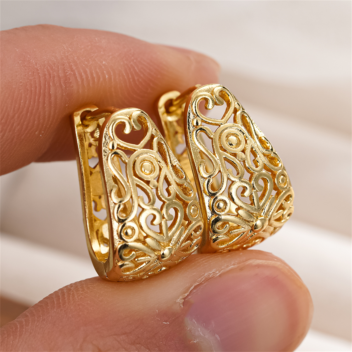 Handmade Geometric Copper Earrings For Women With 0.03µm KC Golden Water Plating, Elegant Drop Earrings 3