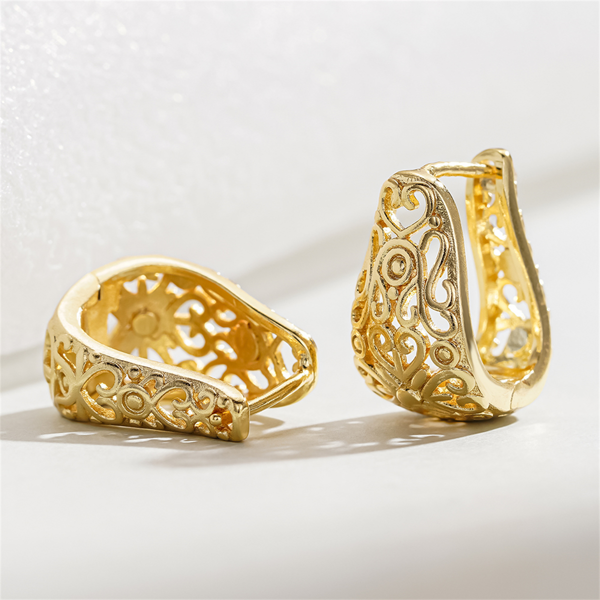 Handmade Geometric Copper Earrings For Women With 0.03µm KC Golden Water Plating, Elegant Drop Earrings 6