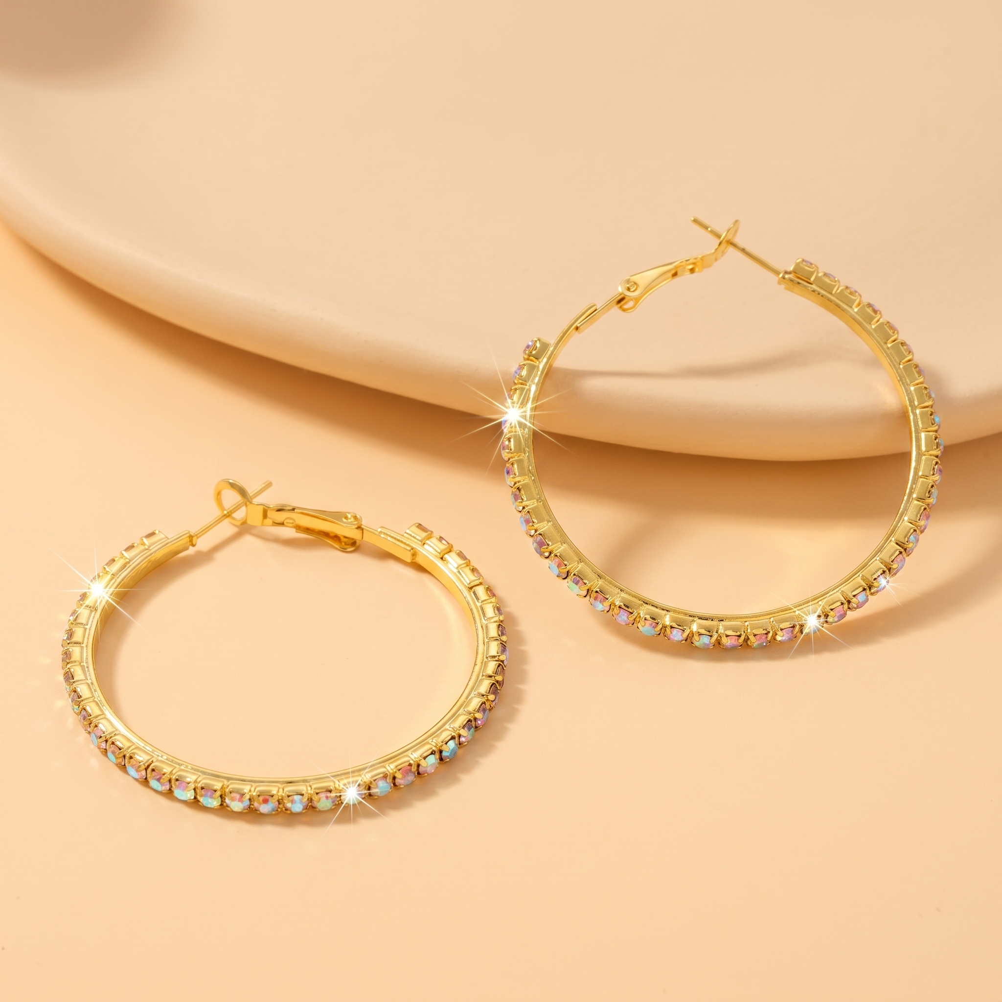 Handmade Geometric Earrings In Copper With 18K Real Gold Plated Water Plating And 0.03µm Thickness Featuring Rhinestones 2
