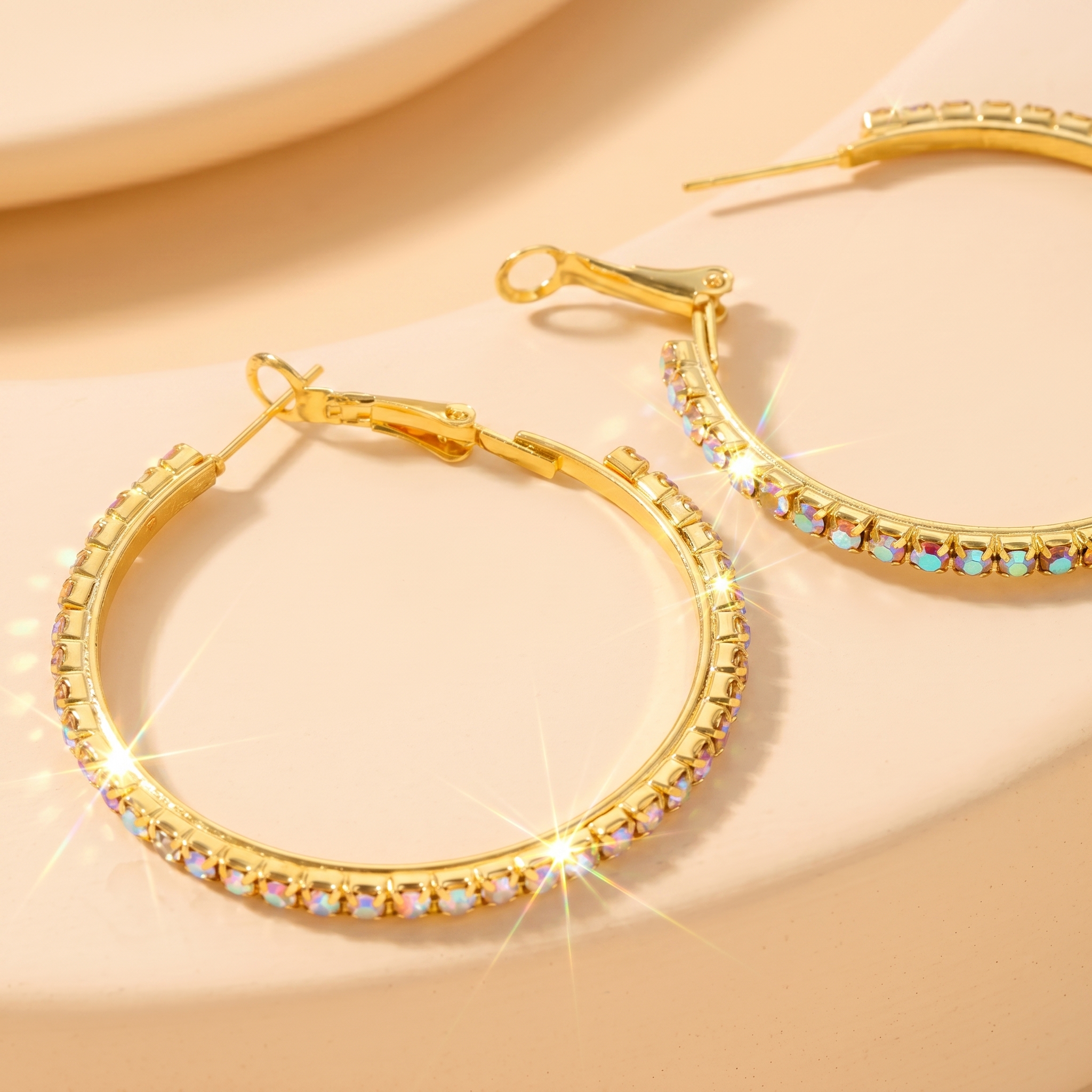 Handmade Geometric Earrings In Copper With 18K Real Gold Plated Water Plating And 0.03µm Thickness Featuring Rhinestones 3