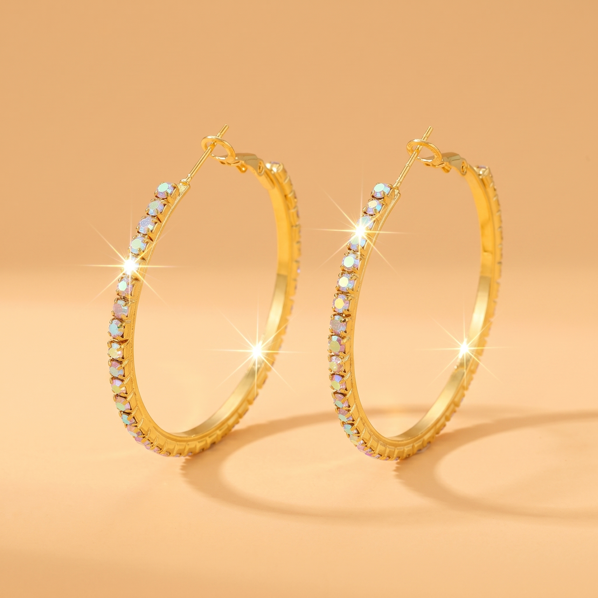 Handmade Geometric Earrings In Copper With 18K Real Gold Plated Water Plating And 0.03µm Thickness Featuring Rhinestones 4