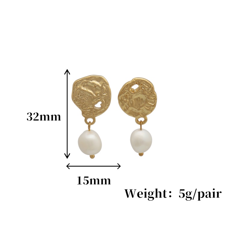 Handmade Geometric Earrings For Women In Copper With 18K Real Gold Plated Water Plating And Freshwater Pearl Inlay 3