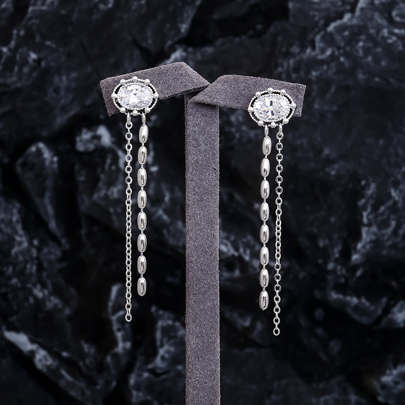 Handmade Geometric Earrings For Women In Copper With Platinum Plating And Zircon Inlay Featuring Water Plating Process