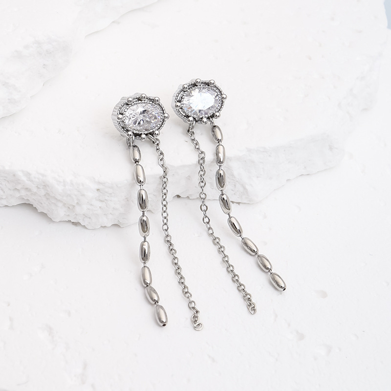 Handmade Geometric Earrings For Women In Copper With Platinum Plating And Zircon Inlay Featuring Water Plating Process 2