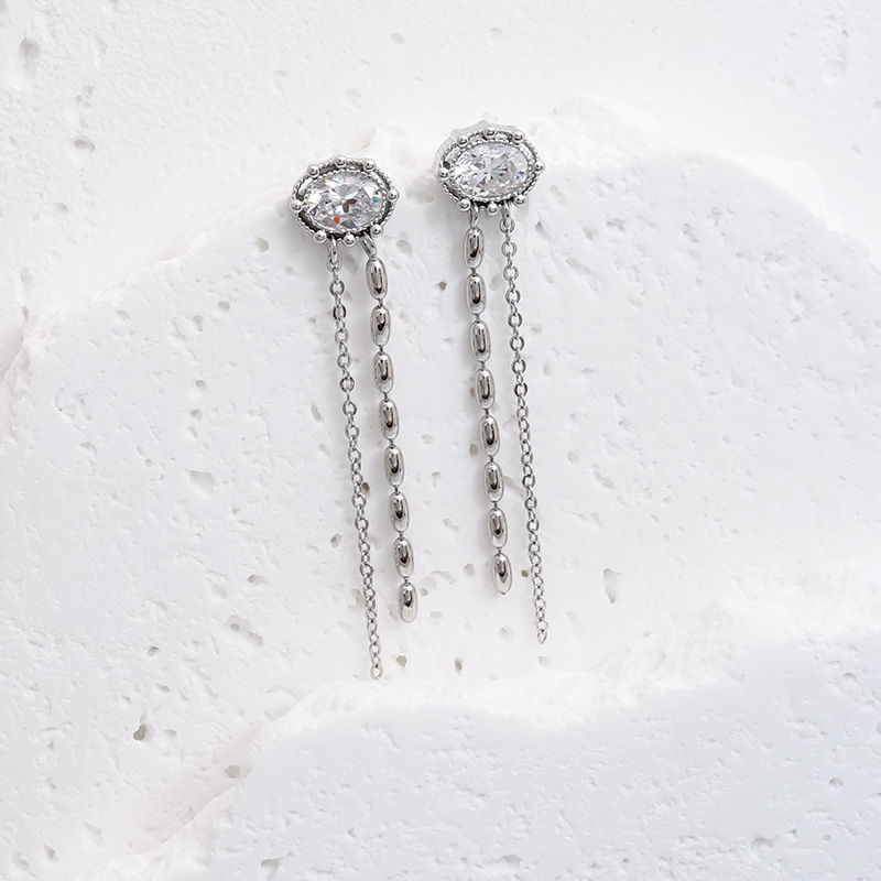 Handmade Geometric Earrings For Women In Copper With Platinum Plating And Zircon Inlay Featuring Water Plating Process 4