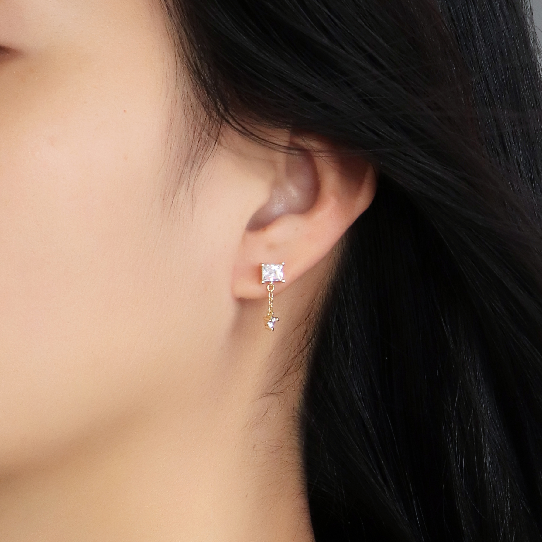 Handmade Geometric Stud Earrings For Women In Copper With 18K Real Gold Electroplated Finish And Rhinestone Inlay 2